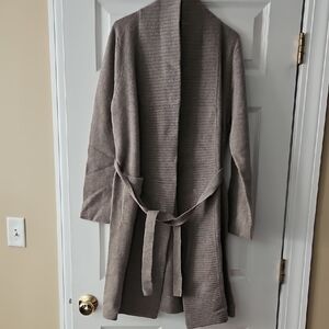 Garnet Hill Taupe Belted Cardigan